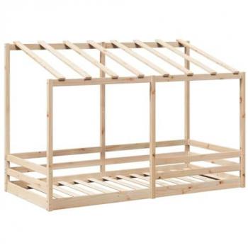Cama infantil con techo de madera maciza de pino blanca 80x200 cm