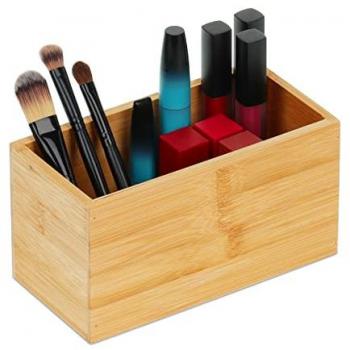 Caja Organizadora de Bambú Rectangular Sin Tapa, 9.5x18x9 cm, Almacenaje para Cocina, Baño y Oficina, Color Natural