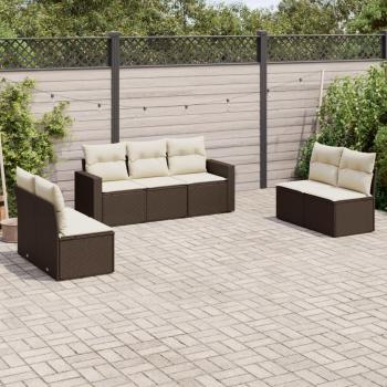 Juego de sofás de jardín 7 piezas con cojines de Polyrattan marrón