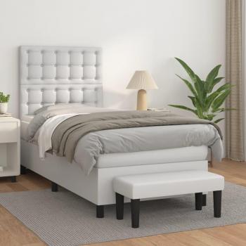 Cama box spring de muelles con colchón blanco 90x200 cm en cuero sintético