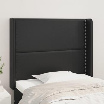 Cabecero con orejas de cuero sintético negro 93x16x118/128 cm