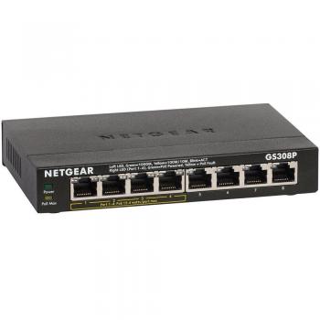 Netgear GS308P-100PES Switch Ethernet Gigabit PoE de 8 Puertos con Carcasa Metálica Sin Ventilador