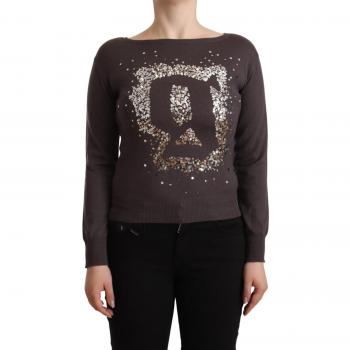 John Galliano Brown Wool Sequined Long Sleeves Pullover Sweater - IT36|XXS, Round-neck Knitwear, female, Size: 2XS