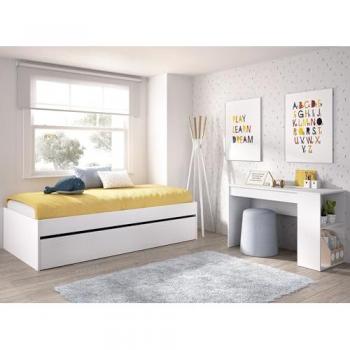 Conjunto de Dormitorio Lago Pack 8 - Cama Nido con Arrastre y Escritorio Blanco