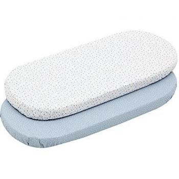 Cambrass - Sabana Bajera algodón - Sabana Ajustable con Gomas - Ropa de Cama para bebé con Tratamiento Sanitized - capazo/moisés 35x80x7 cm Celeste con Estampados