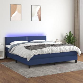 Cama box spring blanda con colchón y luces LED de tela azul 180x200 cm