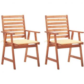 Outdoor Dining Chairs Set of 2 with Cushions Solid Acacia Wood