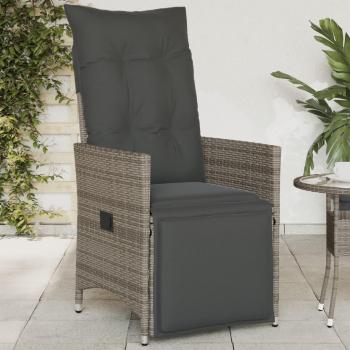 Reclining Garden Chair with Cushions - Grey Poly Rattan