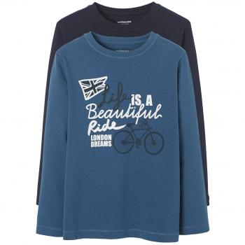 VERTBAUDET Lote de 2 Camisetas Estampadas para niño Azul Oscuro Bicolor 2-3 Anos, 94CM