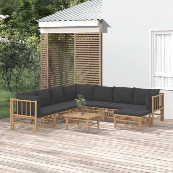 9-Piece Dark Grey Bamboo Garden Lounge Set with Cushions
