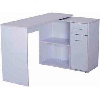 HOMCOM Mesa de Ordenador Escritorio Mesa Esquinera con Librería Oficina Multi-Formas Giratorio 180° con 2 Estantes 1 Cajón 1 Puerta Mesa de Despacho Escuela Estudio Madera