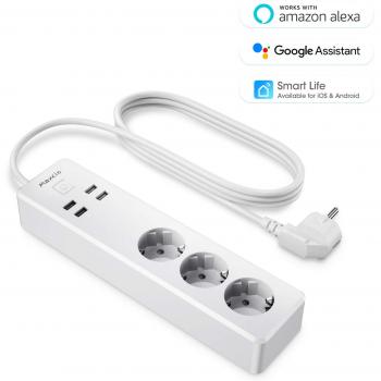 Enchufe Múltiple Inteligente, Maxcio Regleta Enchufe WiFi 3 Tomas 4 USB, Control de Voz, Control de Aplicaciones y Función de Temporización, Compatible con Alexa/Google Assistant/IFTTT
