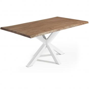Kave Home - Mesa de Comedor Argo Rectangular 180 x 100 cm de Madera de Roble y Patas de Acero en Blanco