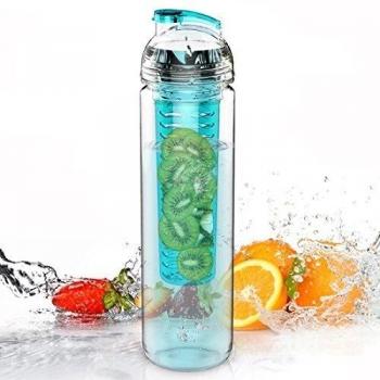 Tritan - Botella de 800 ml con Infusor de Esencia de Frutas - Color Azul Turquesa