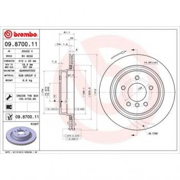 Disco de freno BREMBO 09.8700.11 para BMW Z3 y M3, trasero derecho