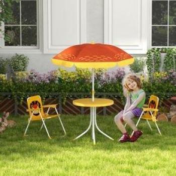 Conjunto De Sombrilla + 2 Sillas Infantiles Lion Outsunny Amarillo