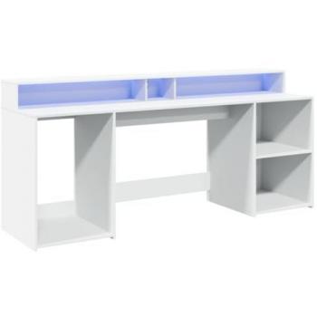 Escritorio con luz LED madera ingeniería blanco 200x55x91 cm
