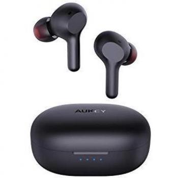 AUKEY Auriculares Inalámbricos Bluetooth 5 Graves Mejorados, Carga Rápida USB-C, Deportivos IPX5 Impermeable, Micrófono Incorporado, Control Táctil, Reproducción de 25 Horas