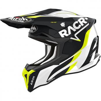 Casco de moto Airoh Strycker Racr - Casco de motocross, color Negro, Blanco y Amarillo