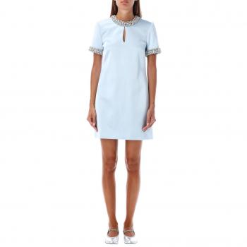 Self-Portrait Blue Satin Dress with Crystal Embellishments - Size XS