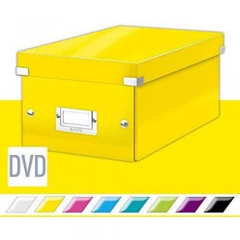 Caja de almacenamiento para DVD Leitz Click & Store WOW, amarilla, 206 x 147 x 352 mm, con soporte para etiquetas