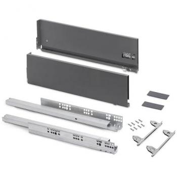 Cajón Exterior Vertex 3D Emuca 40kg 350x178mm, regulación 3D de altura, profundidad 350mm, acero gris antracita, cierre suave, tableros no incluidos