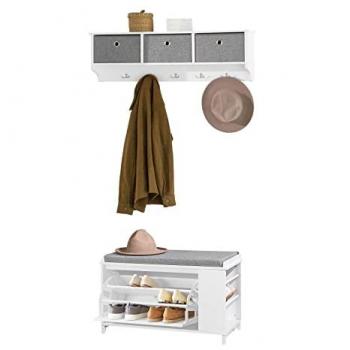 Mueble Recibidor Zapatero con Perchero Gris y Blanco FSR105-W+FRG282-W
