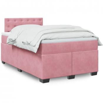 Cama box spring con colchón de muelles en terciopelo rosa 120x200 cm