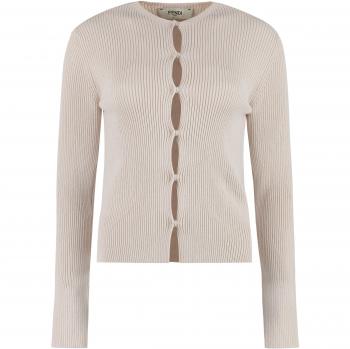 Fendi Women's Compact Rib Knit Cardigan in Ivory - Size 40