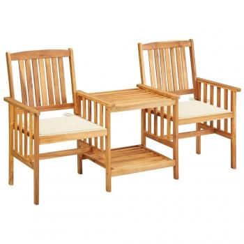 Solid Acacia Wood Garden Chairs with Cushions and Tea Table