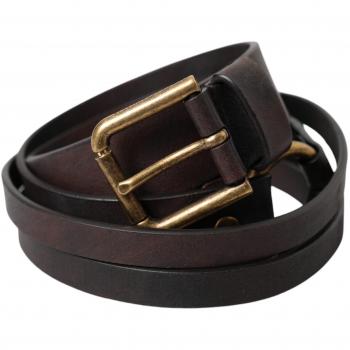 Dolce & Gabbana Gold Buckle Leather Belt - Dark Brown - 85 cm / 34 Inches