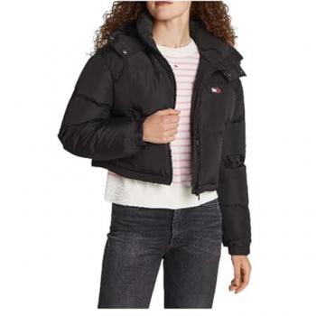 Tommy Jeans Women's Black Cropped Puffer Alaska Coat Size XS