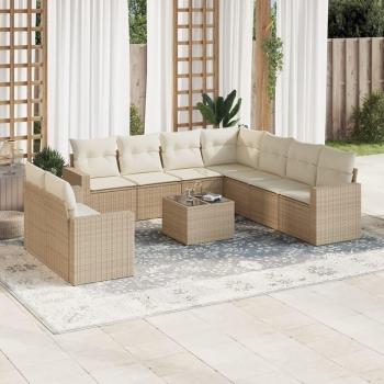Juego de sofás de jardín con cojines beige 10 pzas ratán sintético