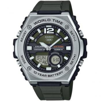 Casio Men's Standard Analog Digital Watch with Green Dial and Resin Strap, Quartz MWQ-100-3AV 100M