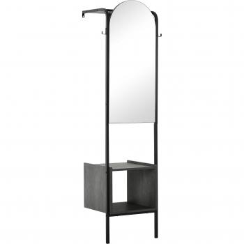 Perchero de Pared con Zapatero, Espejo y Barra para Colgar - Moderno Mueble de Recibidor con Ganchos - 44x40x176 cm Negro