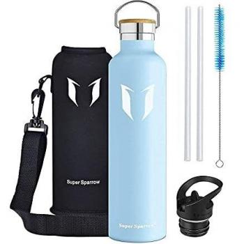 Super Sparrow Botella de Agua aislada al vacío de Acero Inoxidable, diseño de Pared Doble, Boca estándar - 750ml - Eco Friendly & BPA Gratis - para Correr, Gimnasio, Yoga, Ciclismo