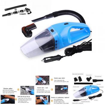 HHD – Aspirador de coche de mano, ultraportátil, con cable de alimentación para el encendedor, para pasar el aspirador sobre el tejido, la lana y los cabellos o el pelo, para agua y polvo, 120 W, color azul