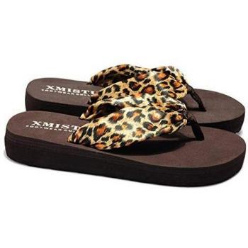 Sandalias Mujer Verano, Estilo Bohemio Cinta Seda Decorado, Zapatillas Antideslizantes de Playa, Leopardo, 40 EU
