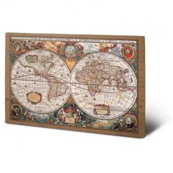 Pyramid International SW10883P 17th Century World Map - Mural Impreso, Fabricado en Madera de Abeto, diseo de mapamundi del Siglo XVII