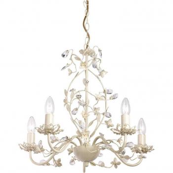 Colgante de techo Endon Lullaby, 5 brazos, múltiples luces, diseño floral, color crema con oro cepillado, acrílico efecto perla, tipo de bombilla E14