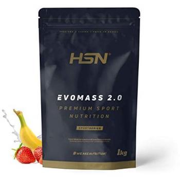 Batido Vegetariano de Carbohidratos y Proteínas HSN Evomass 2.0 - Sabor Fresa Banana 1 Kg | Textura Cremosa | No-GMO, Sin Gluten