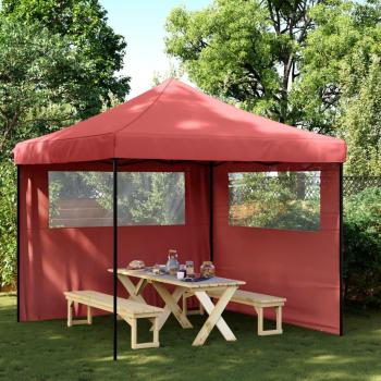 Tienda de fiesta plegable Pop-Up con 2 paredes laterales en color Burdeos, Terracota y Beige