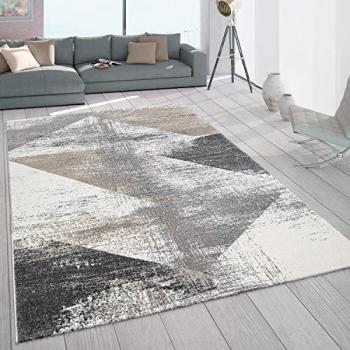 Alfombra Frisé De Pelo Corto Diseño Geométrico Multicolor, Aspecto Usado Gris Beige, Tamaño: 80x150 cm