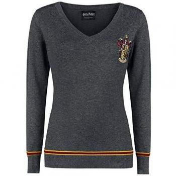 HARRY POTTER Gryffindor Mujer Jersey de Punto Gris/Melé L, 71% Viscosa, 29% Poliamida, Regular