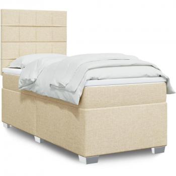 Cama box spring con colchón en tela color crema 90x200 cm