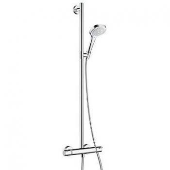 Hansgrohe 27259400 Croma Select E Multi set de ducha con termostato, 3 tipos de chorro, ahorro de agua, blanco/cromo