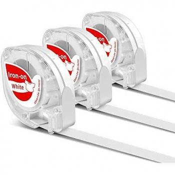 Phomemo - Cintas de etiquetas de tela termoadhesivas de repuesto para Dymo LetraTag para LetraTag LT-100H, LT-100T, QX 50, XR, XM, 2000 Label Maker, 12 mm x 2 m, rojo sobre blanco, paquete de 3