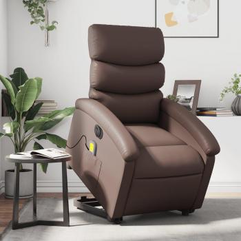 Sillón reclinable de masaje eléctrico de cuero sintético en color negro, crema y marrón - Sillón cómodo para dormitorio, silla relax y sofá