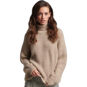 Superdry Women's Slouchy Stitch Roll Neck Sweater in Soft Beige Marl, Size XL
