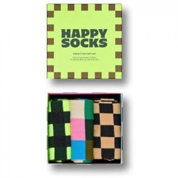 Happy Socks 3-Pack Check It Out Crew Socks Gift Set, talla 36-40/41-46, color azul marino, blanco, crema y amarillo